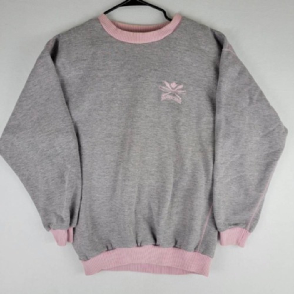 Beaver Canoe Womens Pullover Sweatshirt Gray Pink Heathered Long Sleeve Crew M